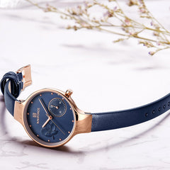 Waterproof Leather High Quality Blue Quartz Wrist Watches For Women