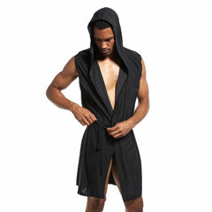 Men Sexy Bathrobe Ice Silk Hooded Pajamas