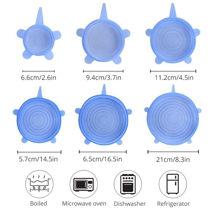 6PCS Silicone Cookware Stretch Cover For Container Food Wrap Bowl Pot Keeping Fresh Seal Lid - JustgreenBox