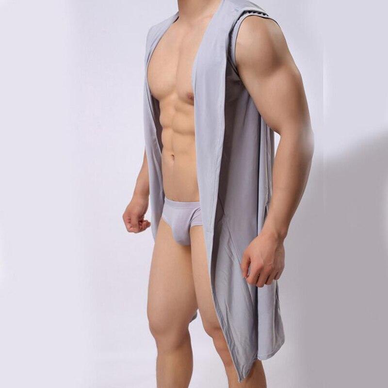 Men Sexy Bathrobe Ice Silk Hooded Pajamas