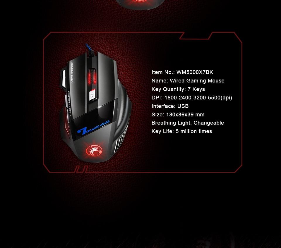 Ergonomic 5500 DPI Wired Gaming Mouse with 7 Button LED Backlight