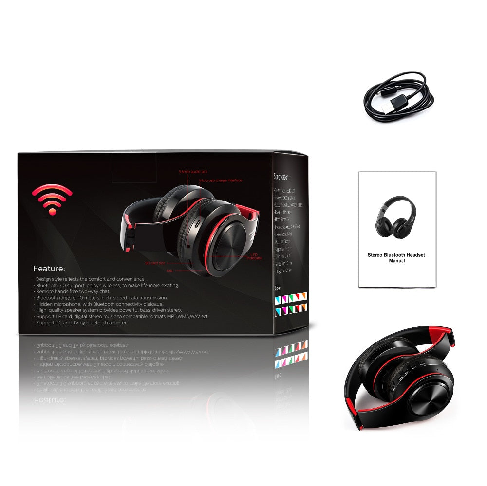 HIFI Stereo Earphones Bluetooth Headphone Music Headset FM And Support SD Card With Mic - JustgreenBox