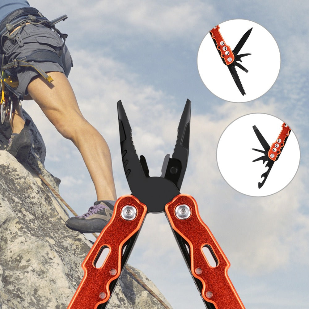 11 In 1 Multi Tool Folding Combination Pliers Knife Metal Screwdriver Kit Wire Stripper Crimping Saw Blade Cable Cutter (Red) - JustgreenBox