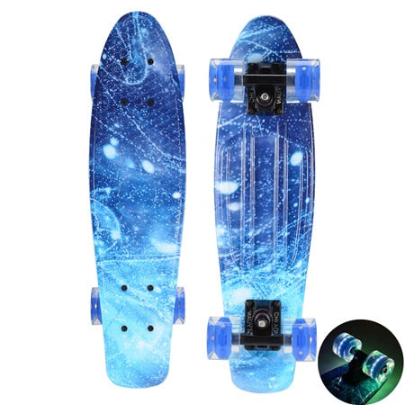 22 inch Skateboard Cruiser Penny 22" X 6" Retro Longboard Skate Graphic Galaxy Complete Led Light