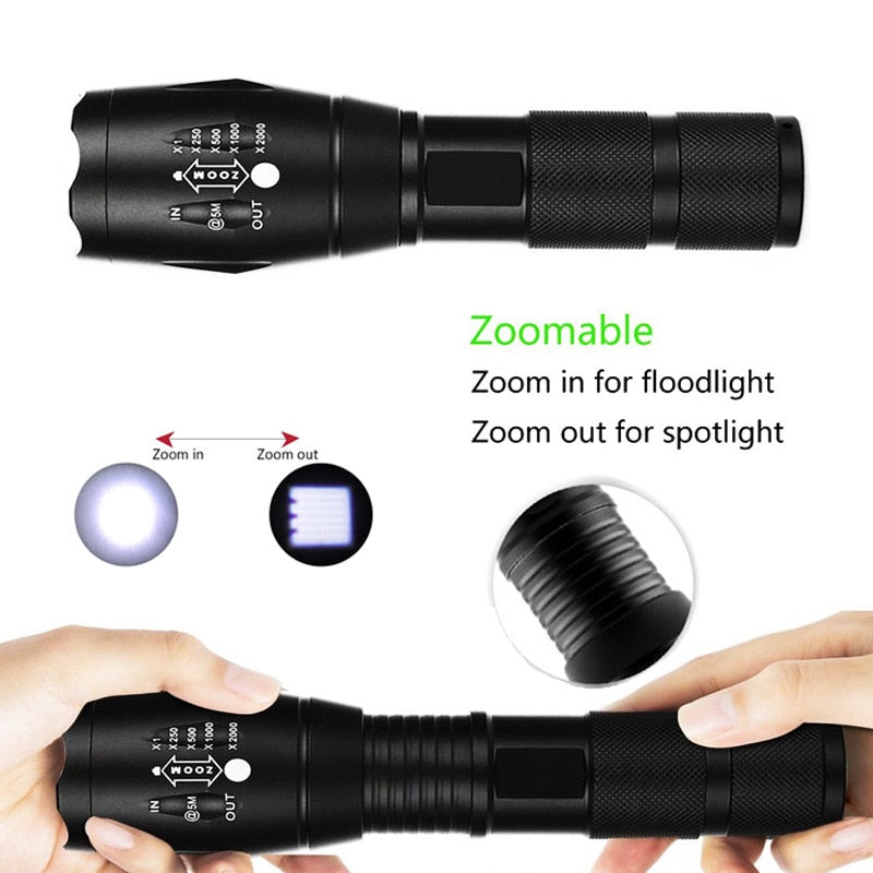 T6 LED Handheld Tactical Flash Zoom Torch Light Camping Lamp For 18650 Rechargeable Battery - JustgreenBox