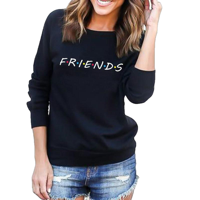 Womens Letters FRIENDS Print Long Sleeve Hoodie Sweatshirt - JustgreenBox