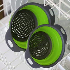 Foldable Silicone Colander Fruit Vegetable Washing Basket Strainer Collapsible Drainer With Handle Kitchen Tools - JustgreenBox
