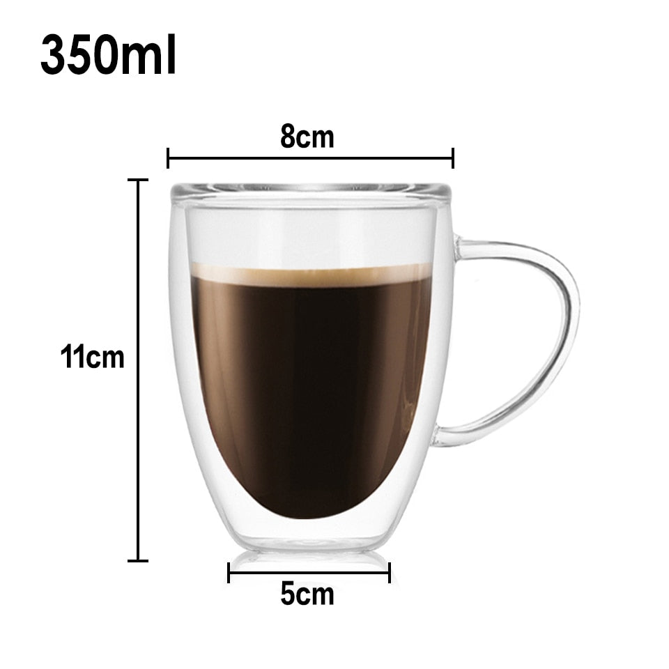 Heat Resistant Travel Double Wall Glass Coffee/Tea Cups And Mugs With The Handle Drinking Shot Glasses - JustgreenBox