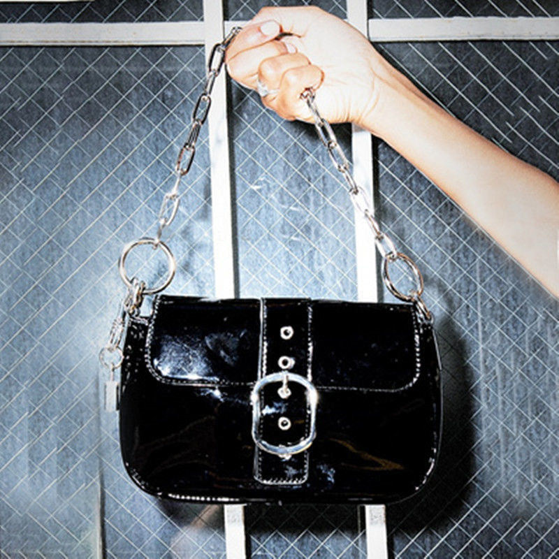 Shoulder Bag Baguette Cool Patent Leather Solid Qaure Female Black Handbags For Women Purse Womens Wa