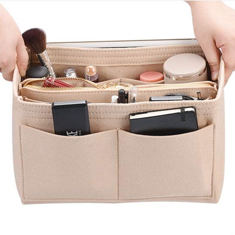 Hot Popular Women's Makeup Organizer Felt Cloth Insert Bag Multi-functional Travel Cosmetic Girl Storage Toiletry Liner Bags