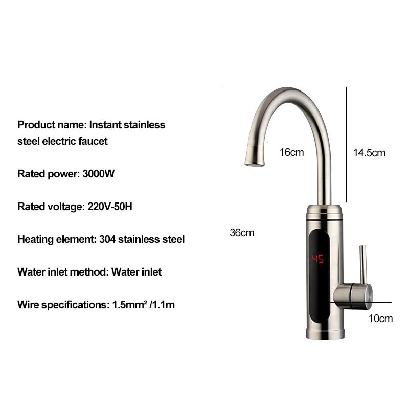 Electric Water Temperature Display Kitchen Tankless Instant Hot Faucet 3000W 220V