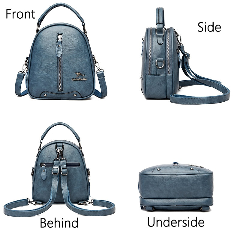 Multi-function Leather Backpacks for women travel backpack Mini school bags for teenage girls sac a dos kangaroo female Backpacks