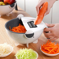 Magic Multifunctional Rotate Vegetable Cutter With Drain Basket Kitchen Veggie Fruit Shredder Grater Slicer (Black with White) - JustgreenBox
