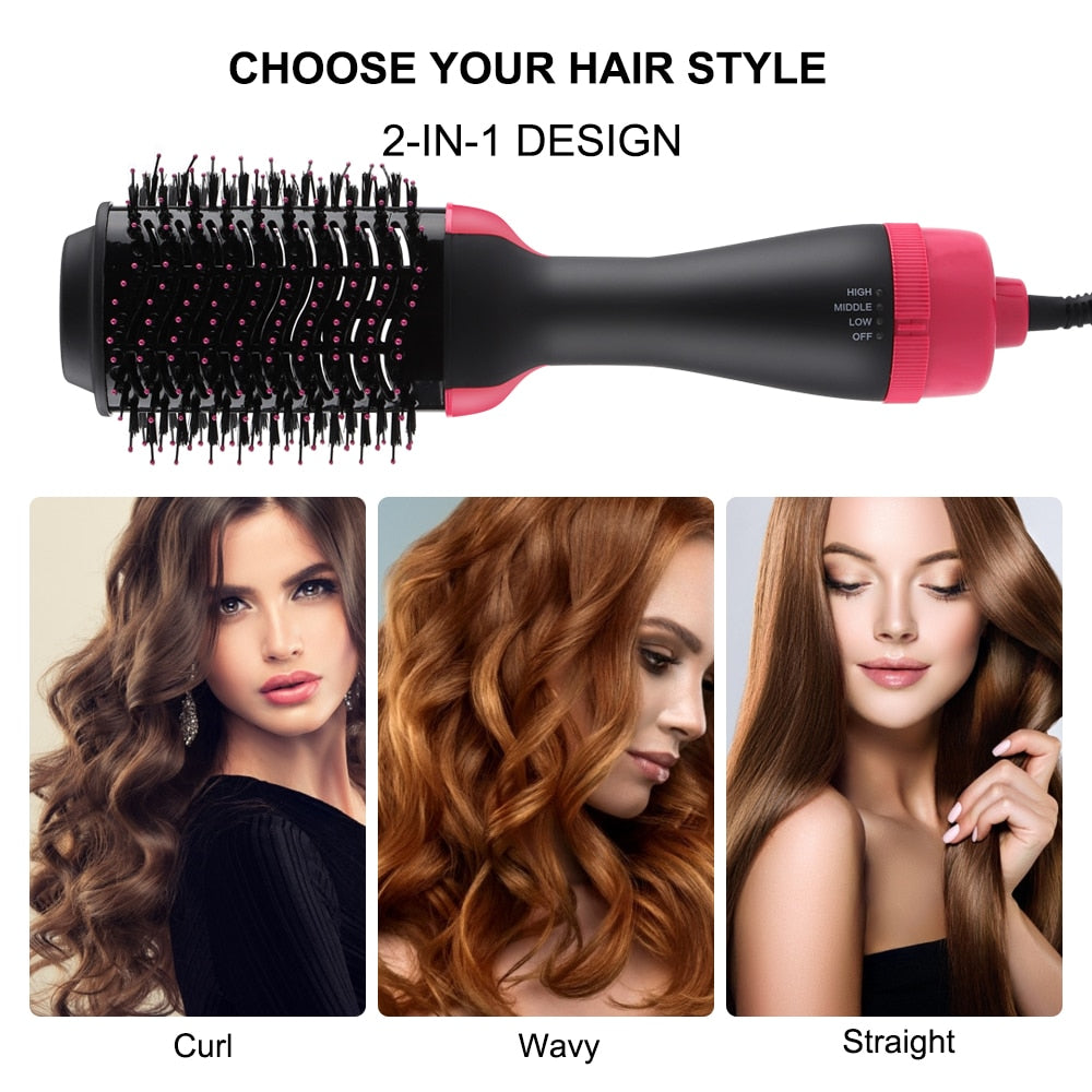 2 In 1 Hair Dryer Salon Hot Air Paddle Styling Brush Negative Ion Generator Straightener Curler Comb Tools