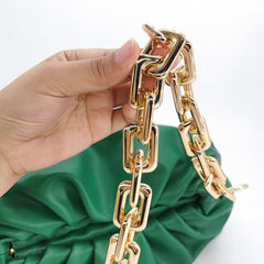 Soft PU Leather Pleated Shoulder Bag Women Luxury Designer Thick Metal Chain Clip Handbag Female High Quality Purse Fashion