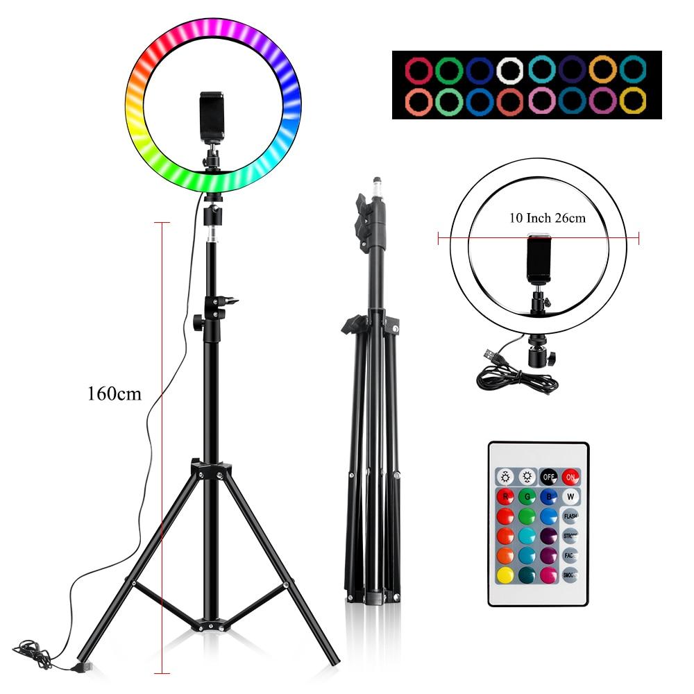 10" RGB Ring Lamp with Tripod Stand and Wireless Remote, 16 Light LED Colors