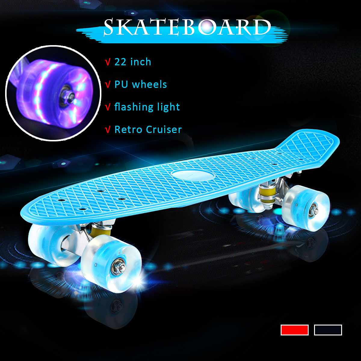 Pastel Color Mini Longboard with LED Flashing Four Wheels Retro Skateboard