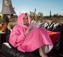 Warm Flannel Ultra Plush Hoodie Blanket With Sleeve