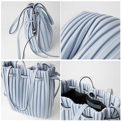 PU Leather Shoulder Bag Pleated Stripe Bucket Bag Ladies Crossbody Bag For Women Bag Handbag