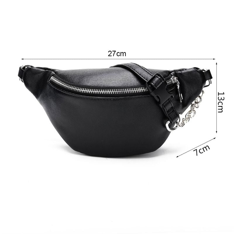 Fashion Leather Waist Fanny Pack Chest Bag Phone Purse with Metal Chain for Women