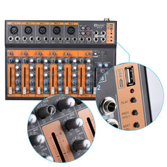 Portable 7-Channel Mic Line Audio Mixer Mixing Console 3-band EQ USB Interface 48V Phantom Power