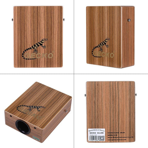 Portable Traveling Cajon Box Drum Hand Zebra Wood Persussion Instrument with Strap Carrying Bag