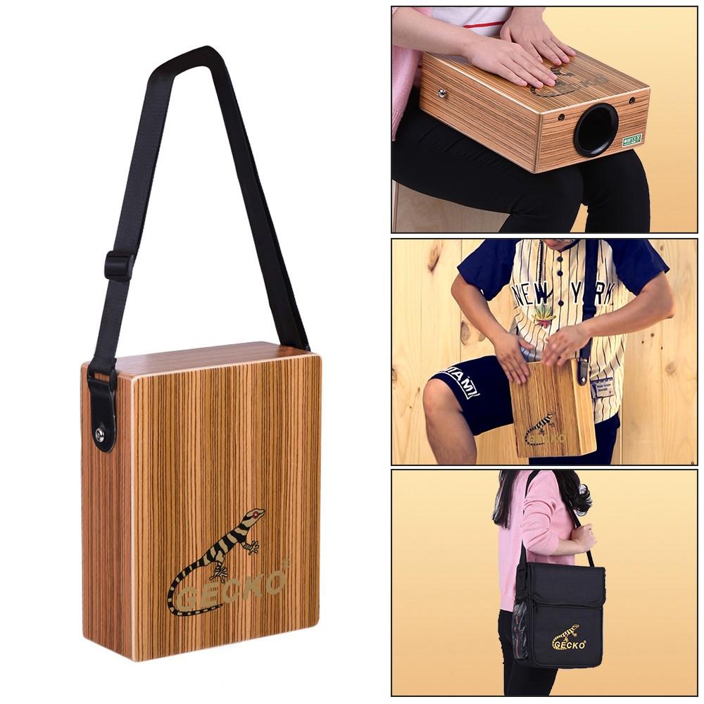 Portable Traveling Cajon Box Drum Hand Zebra Wood Persussion Instrument with Strap Carrying Bag