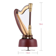 Classical Wind Up Harp Music Box with Rotating Musical Base Instrument Miniature Replica Artware Gift