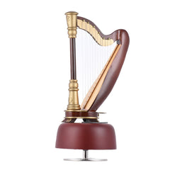 Classical Wind Up Harp Music Box with Rotating Musical Base Instrument Miniature Replica Artware Gift