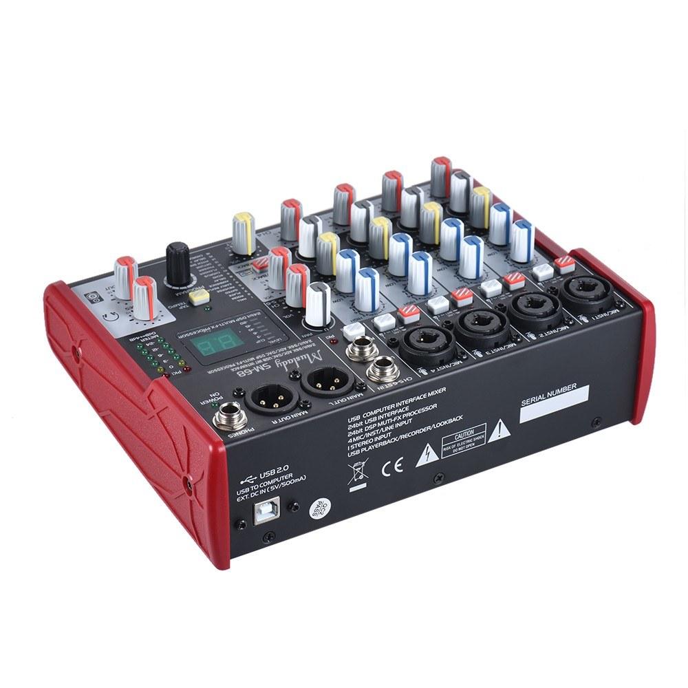 Portable 6-Channel Sound Card Mixing Console Mixer Built-in 16 Effects with USB Audio Interface