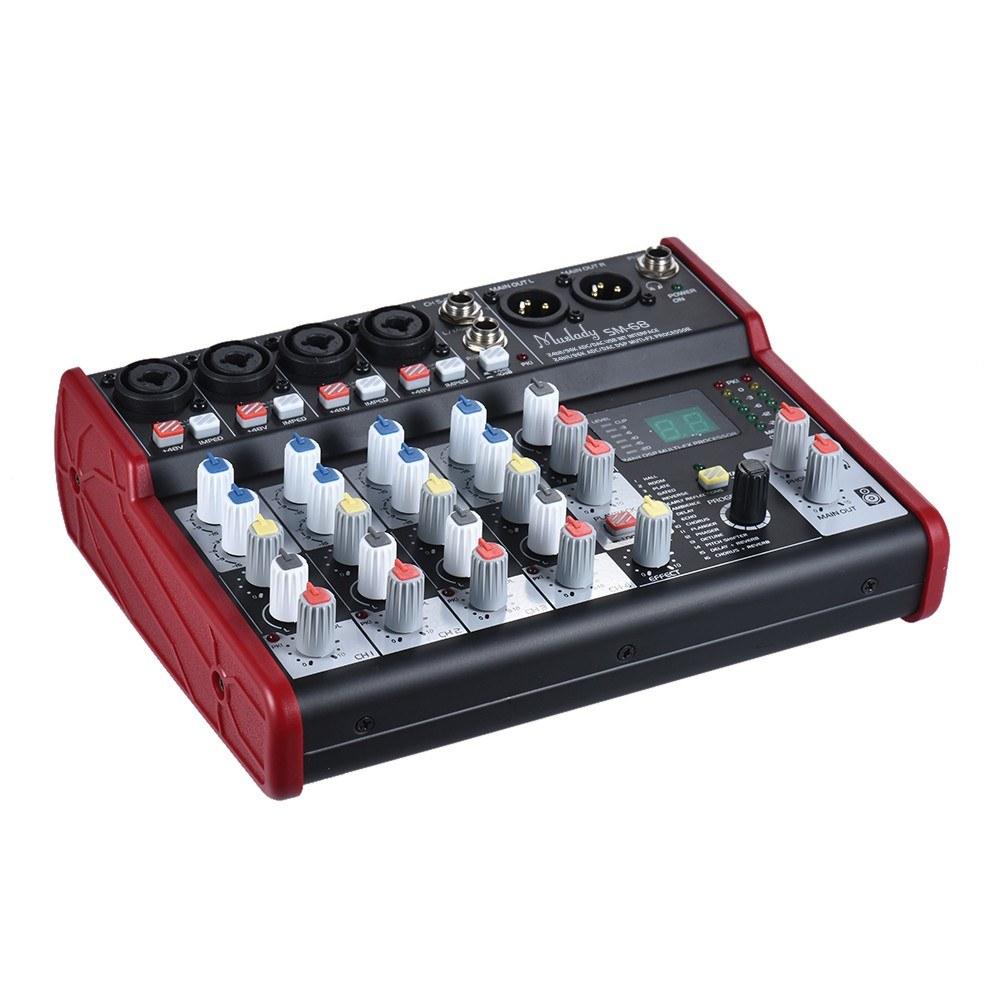 Portable 6-Channel Sound Card Mixing Console Mixer Built-in 16 Effects with USB Audio Interface