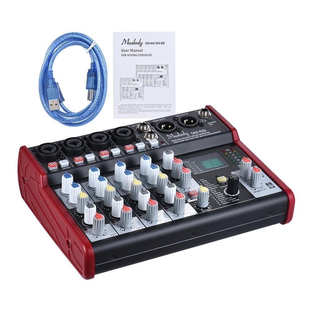 Portable 6-Channel Sound Card Mixing Console Mixer Built-in 16 Effects with USB Audio Interface