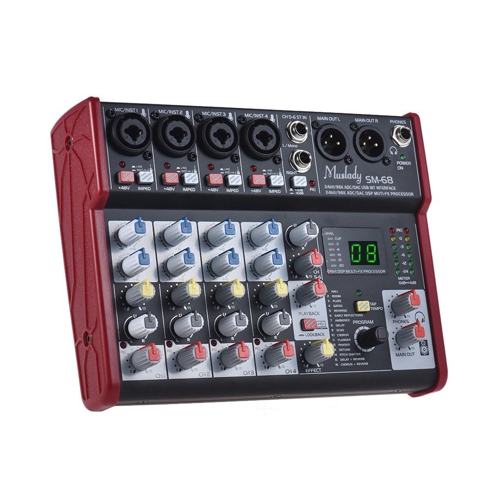 Portable 6-Channel Sound Card Mixing Console Mixer Built-in 16 Effects with USB Audio Interface