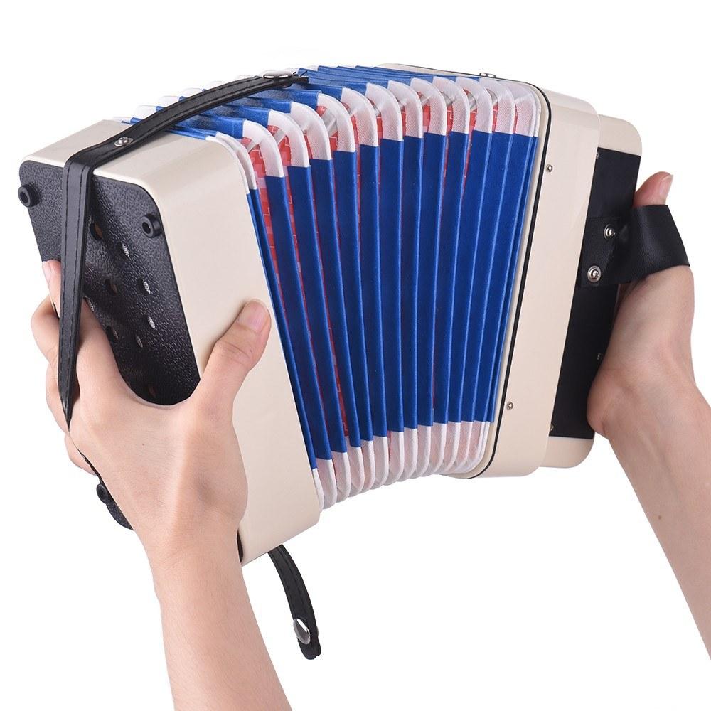 Mini 10-Button Kids Accordion Toy Supports Bass Chords 14 Notes with Cleaning Cloth Educational Music Instrument