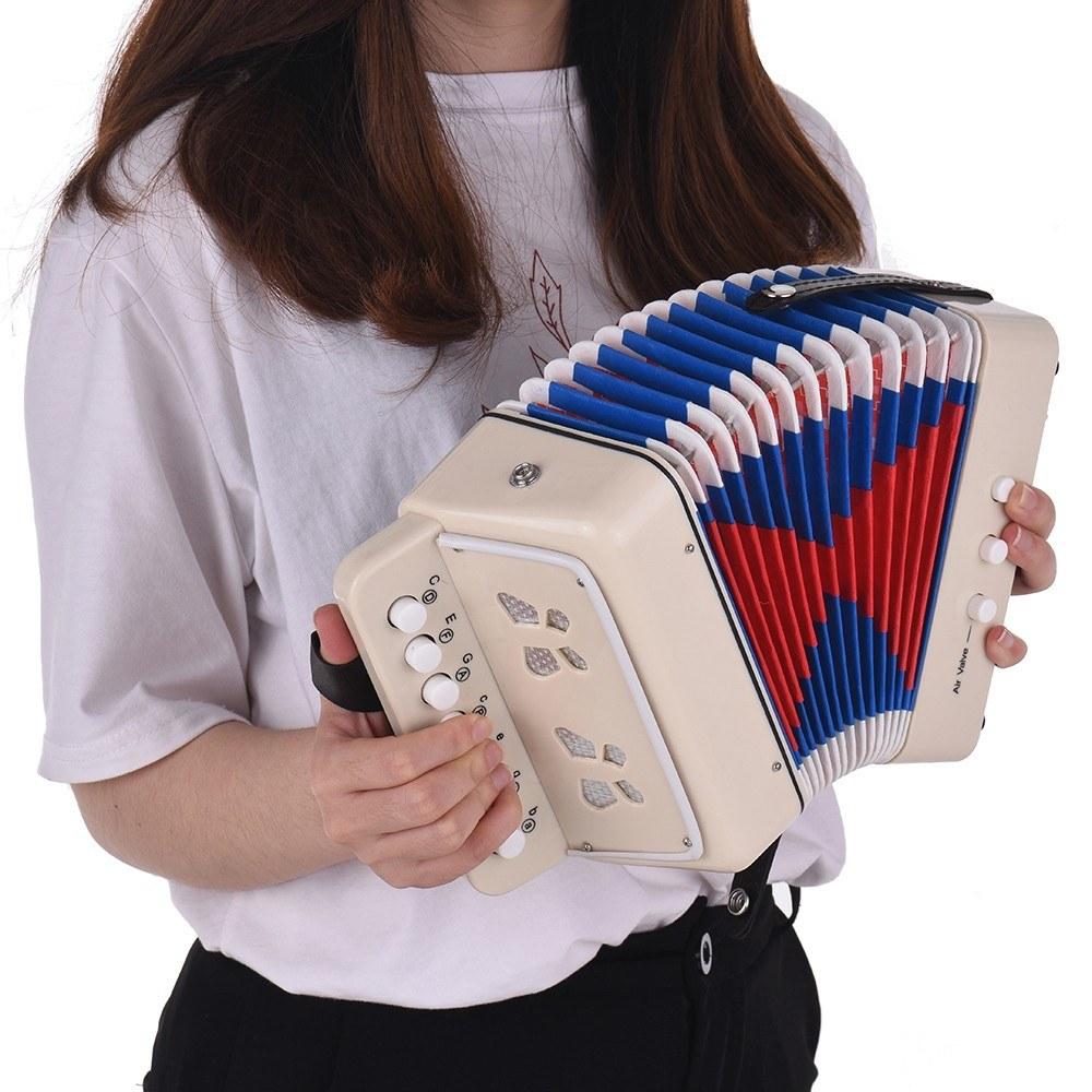 Mini 10-Button Kids Accordion Toy Supports Bass Chords 14 Notes with Cleaning Cloth Educational Music Instrument