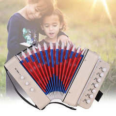 Mini 10-Button Kids Accordion Toy Supports Bass Chords 14 Notes with Cleaning Cloth Educational Music Instrument