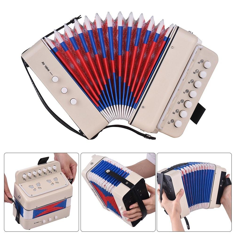 Mini 10-Button Kids Accordion Toy Supports Bass Chords 14 Notes with Cleaning Cloth Educational Music Instrument