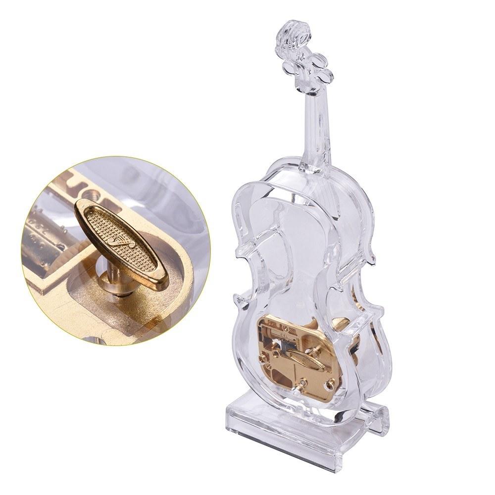 Mechanical Wind-up Violin Shape Music Box Without light