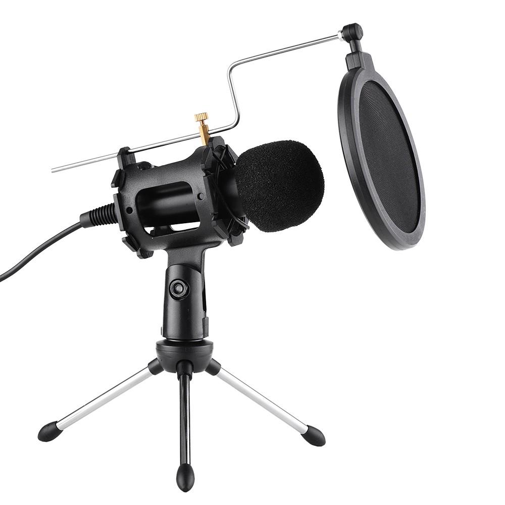 Video Microphone Kit with Mini Tripod Shock Mount Pop Filter Windshield USB Adapter Cable 3.5mm TRS Plug