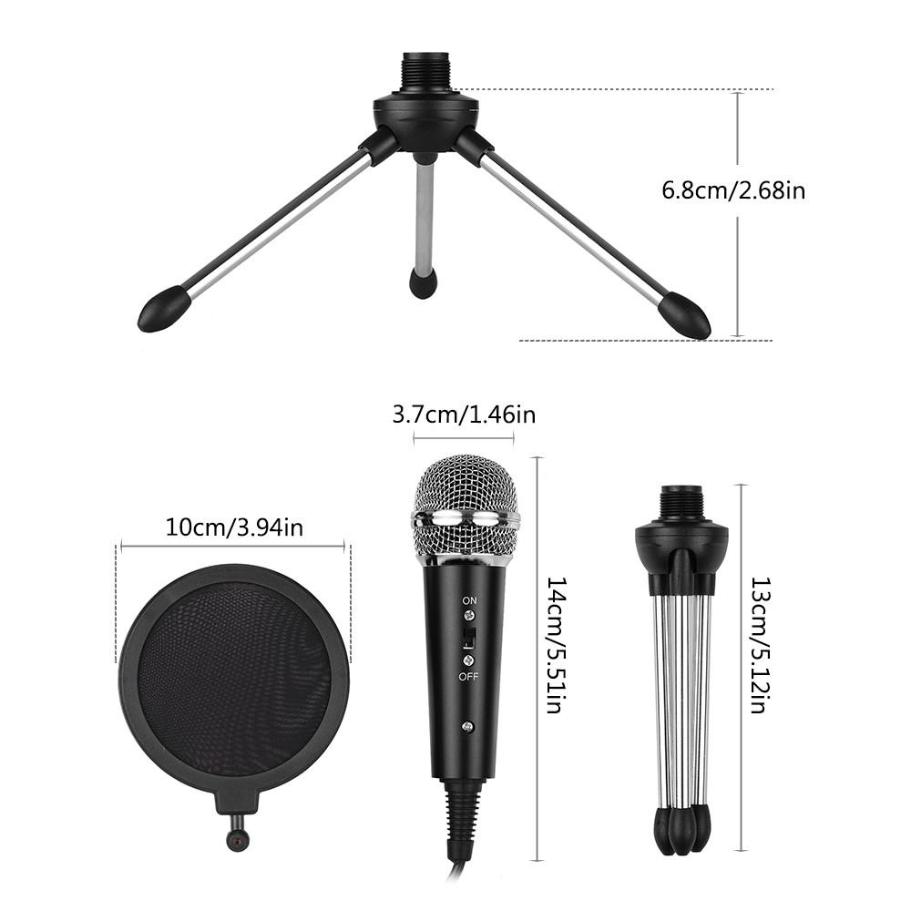 Video Microphone Kit with Mini Tripod Shock Mount Pop Filter Windshield USB Adapter Cable 3.5mm TRS Plug