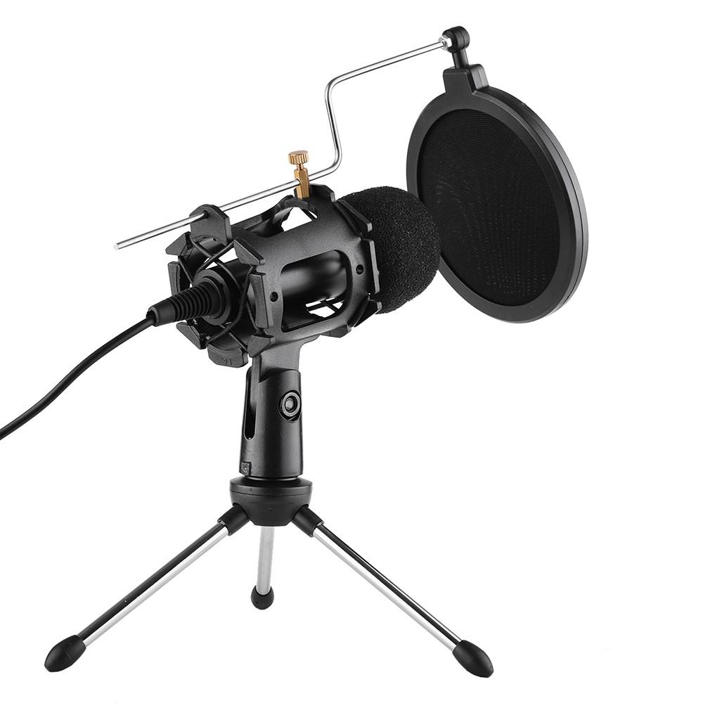 Video Microphone Kit with Mini Tripod Shock Mount Pop Filter Windshield USB Adapter Cable 3.5mm TRS Plug