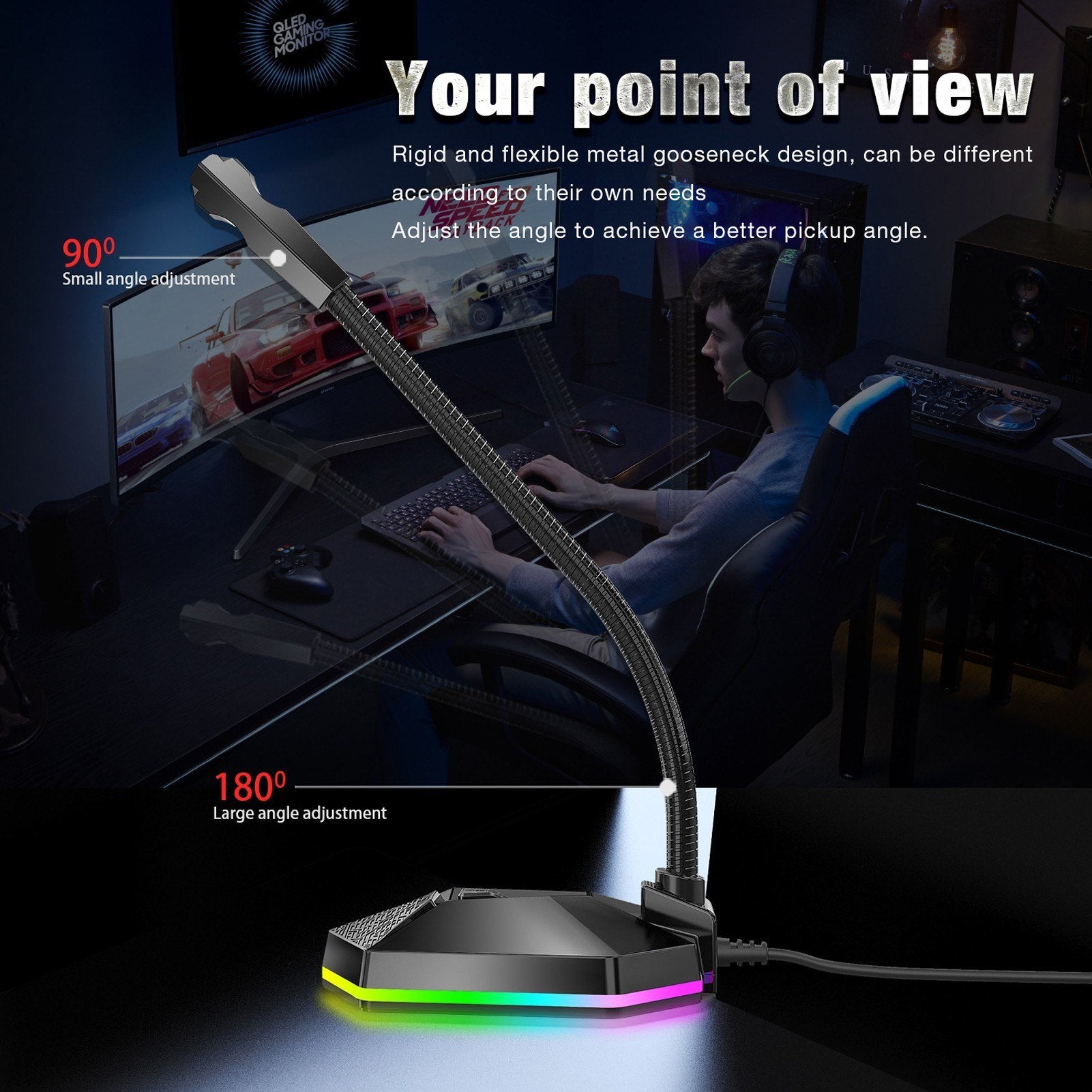 Computer Microphone with RGB Light Bendable USB Driver-free for Meeting Voice Chat