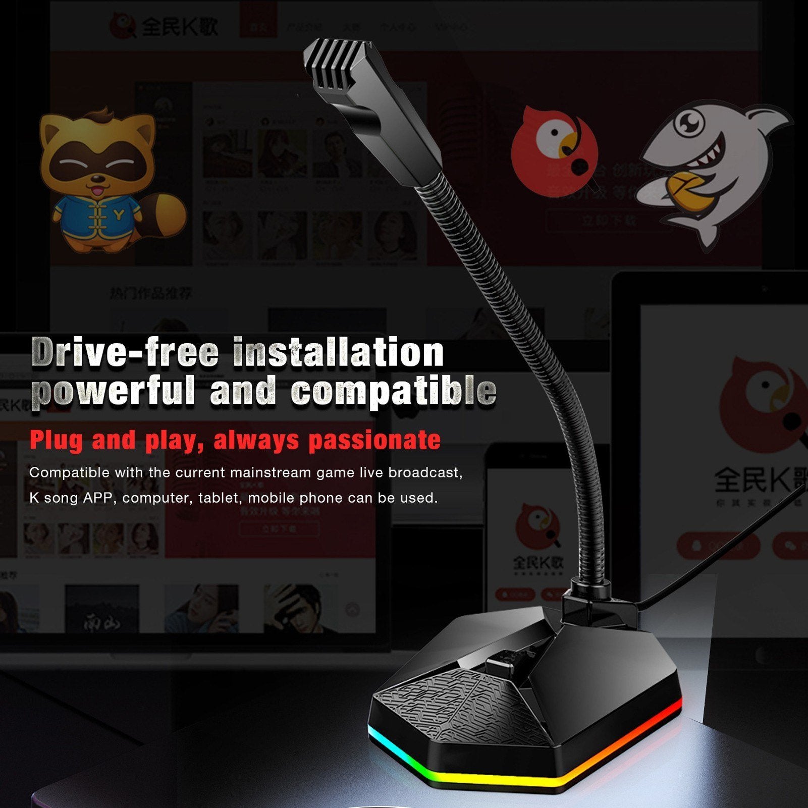 Computer Microphone with RGB Light Bendable USB Driver-free for Meeting Voice Chat