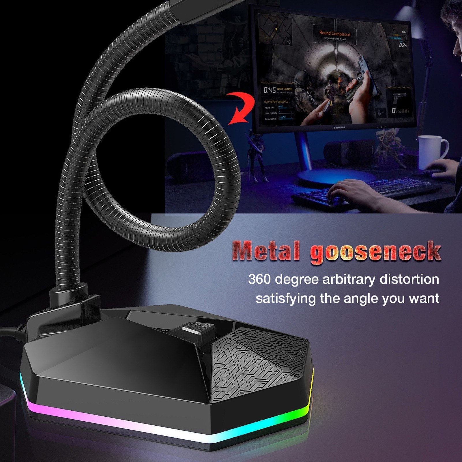 Computer Microphone with RGB Light Bendable USB Driver-free for Meeting Voice Chat