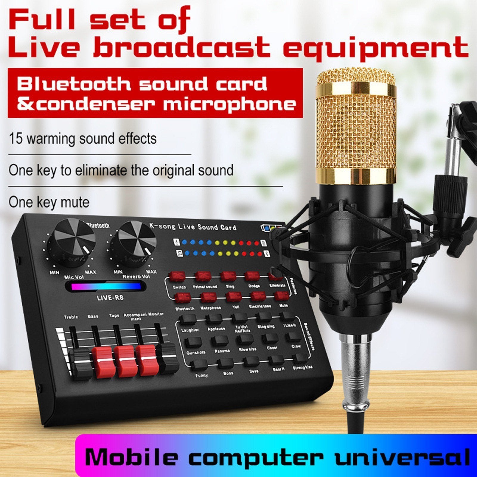 Voice Changer Sound Mixer Board For Live Card Multiple Effects Audio Singing Equipment