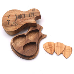 3 Pcs Wooden Guitar Picks with Box Wood