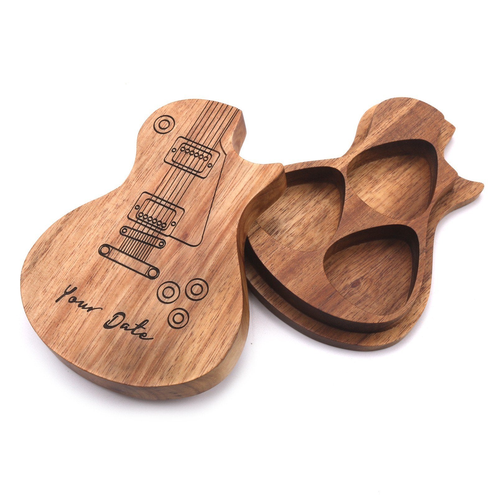 3 Pcs Wooden Guitar Picks with Box Wood