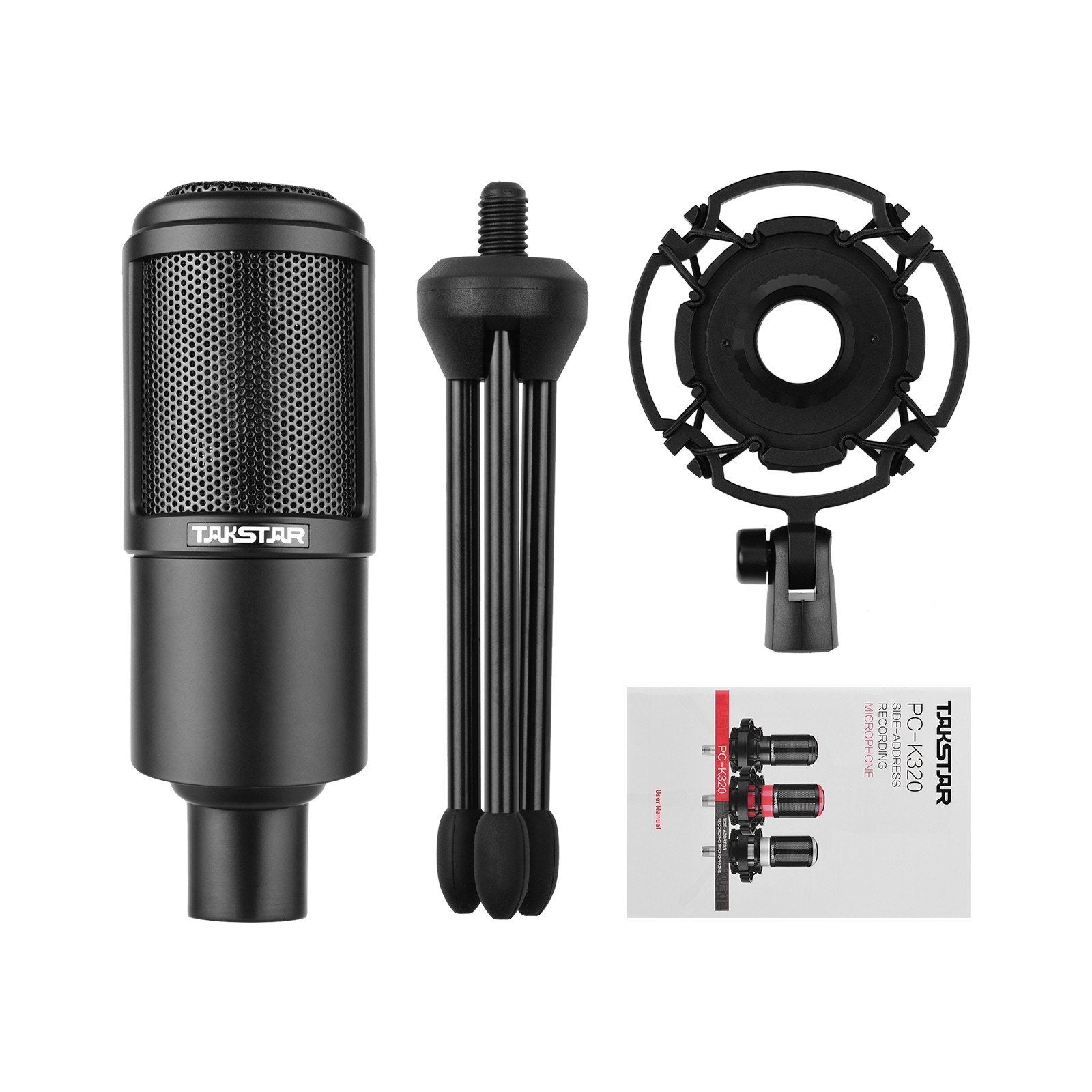 Side-address Microphone Wired Condenser Mic Cardioid Pickup Pattern with Shock Mount and Tripod