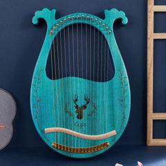 16-String Wooden Lyre Harp Resonance Box String Instrument with Tuning Wrench 3pcs Picks