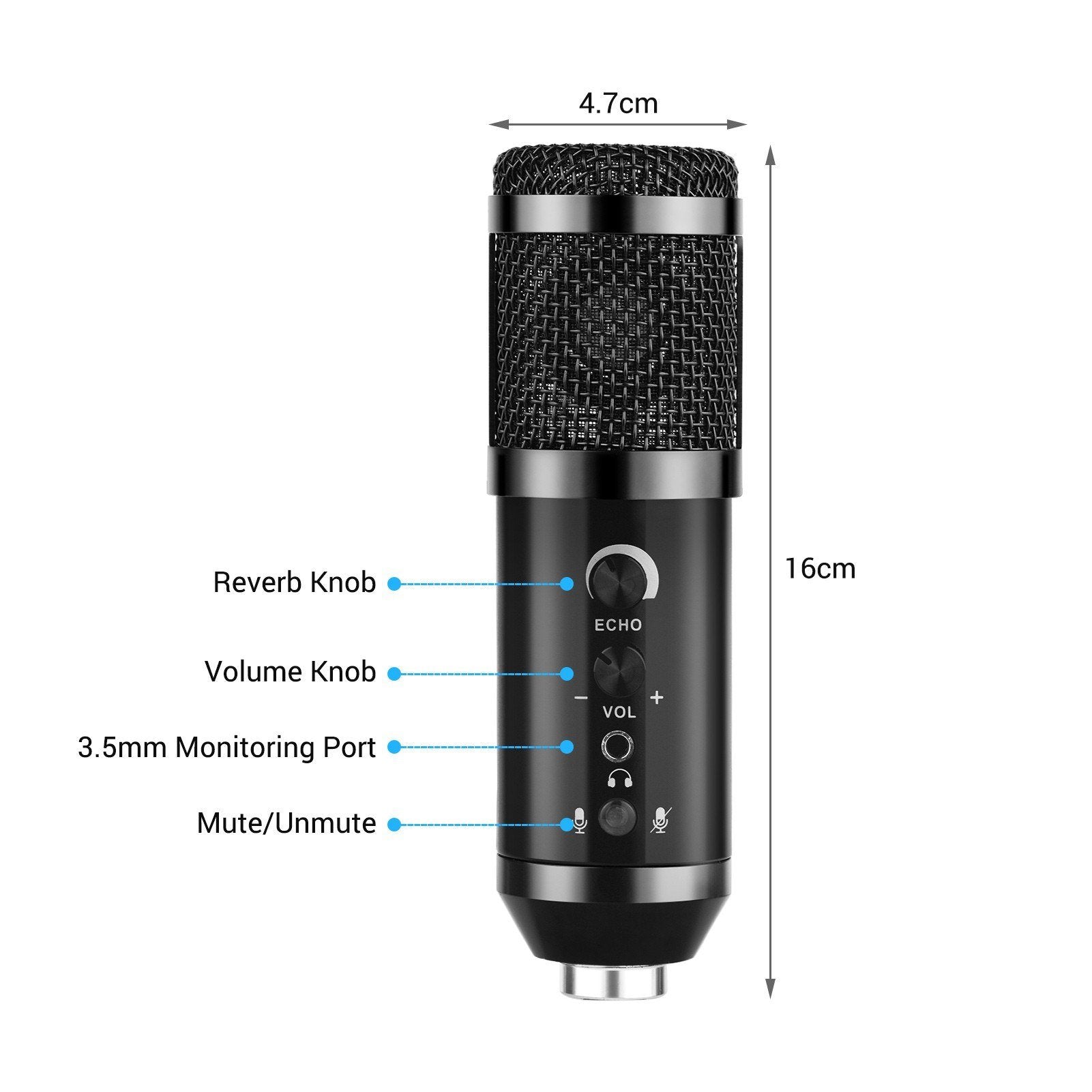 USB Condenser Microphone Wired Cardioid Pickup Pattern Mic